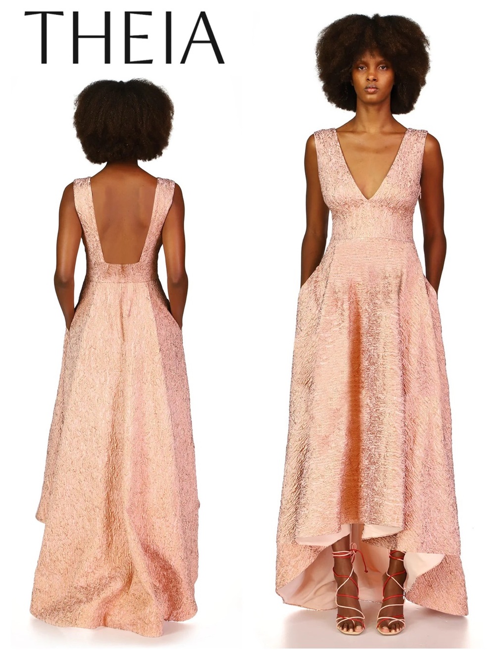 THEIA Nova High-Low Jacquard Dress